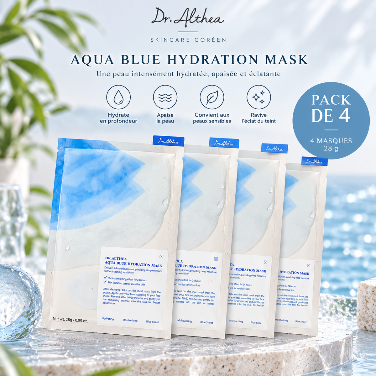 Dr. Althea – Masque Hydratant Aqua Blue – 28 g x 4