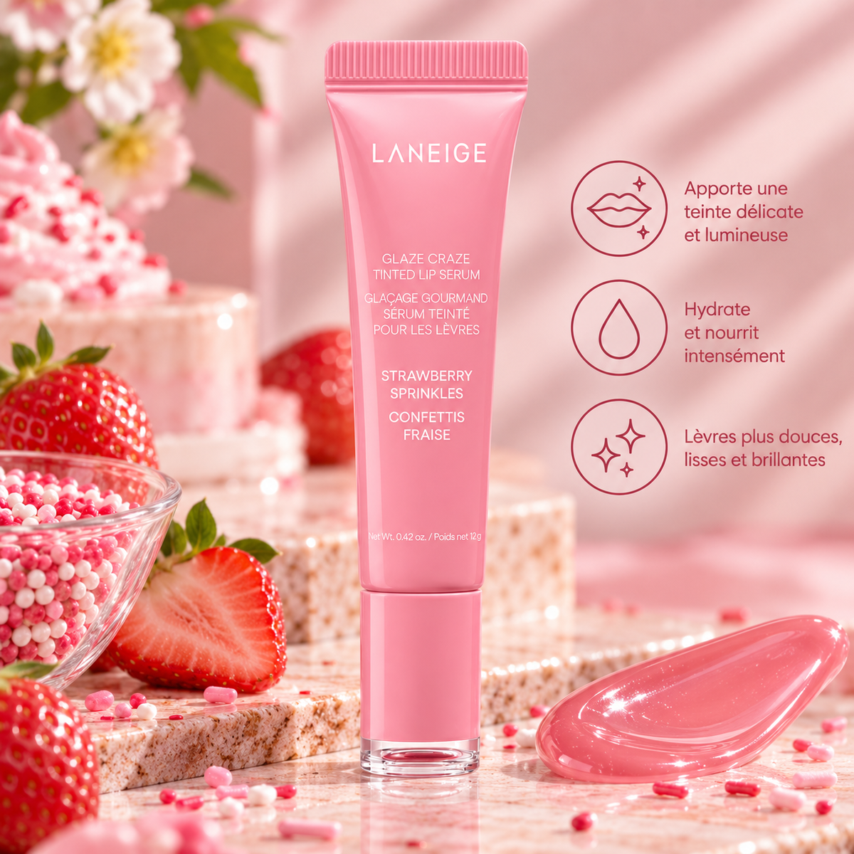 LANEIGE – Glazey Lip Oil – Strawberry Sprinkles – 12 g